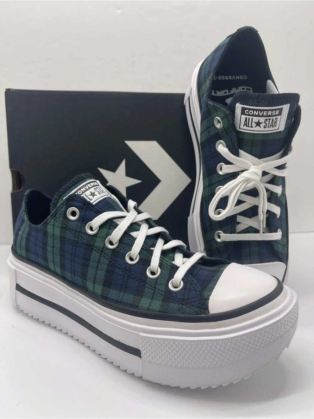 Converse WMNS CTAS Lift Double Stack Ox Navy Black Branch Out Platform Sneakers